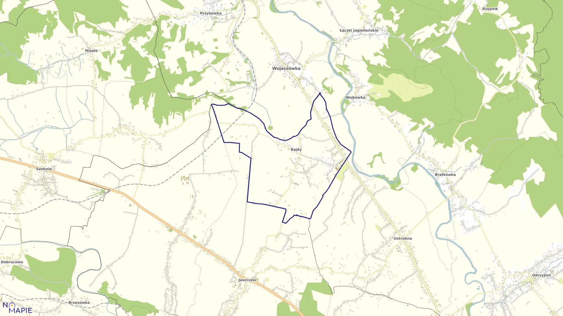 Mapa obrębu Bajdy w gminie Wojaszówka