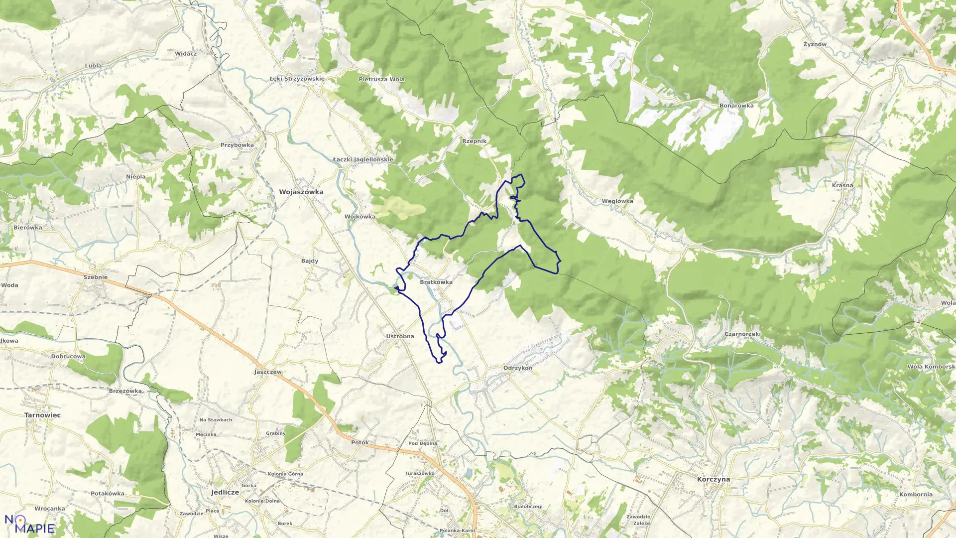 Mapa obrębu Bratkówka w gminie Wojaszówka