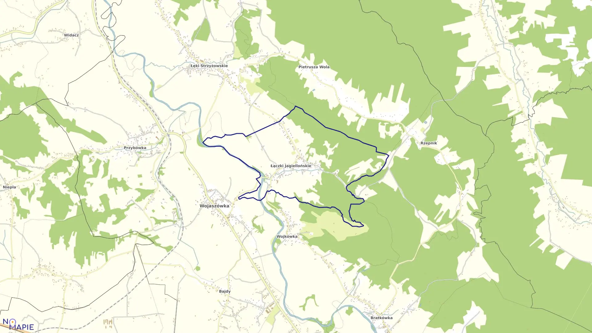 Mapa obrębu Łączki Jagiellońskie w gminie Wojaszówka