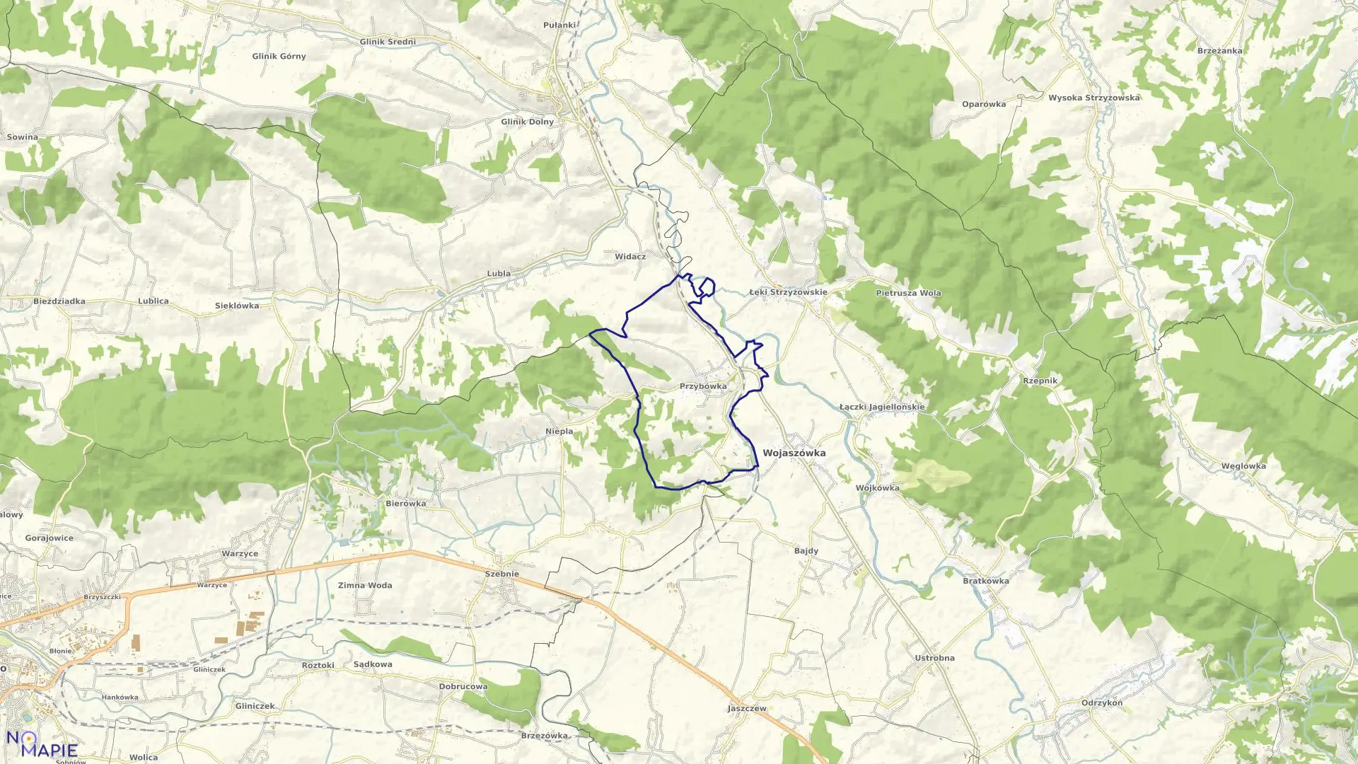 Mapa obrębu Przybówka w gminie Wojaszówka