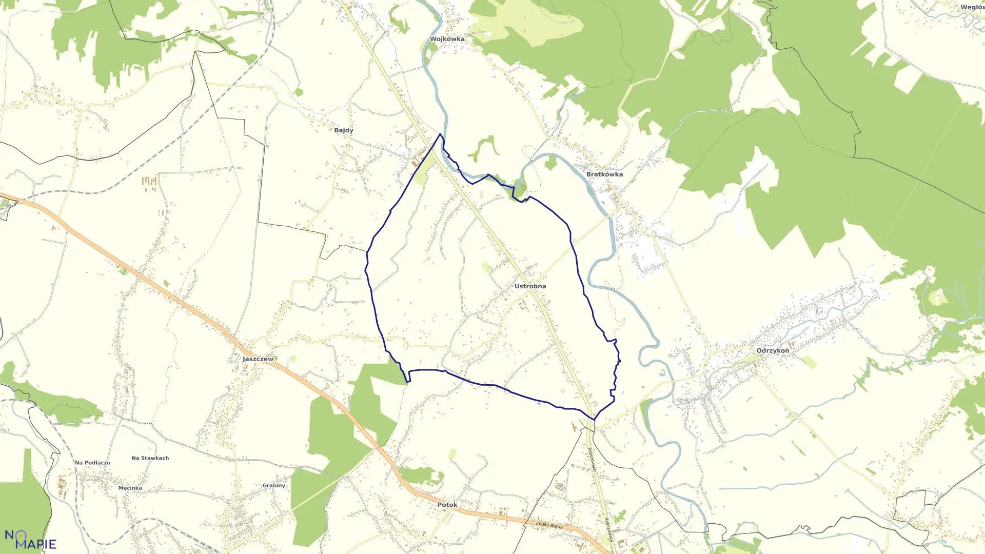 Mapa obrębu Ustrobna w gminie Wojaszówka