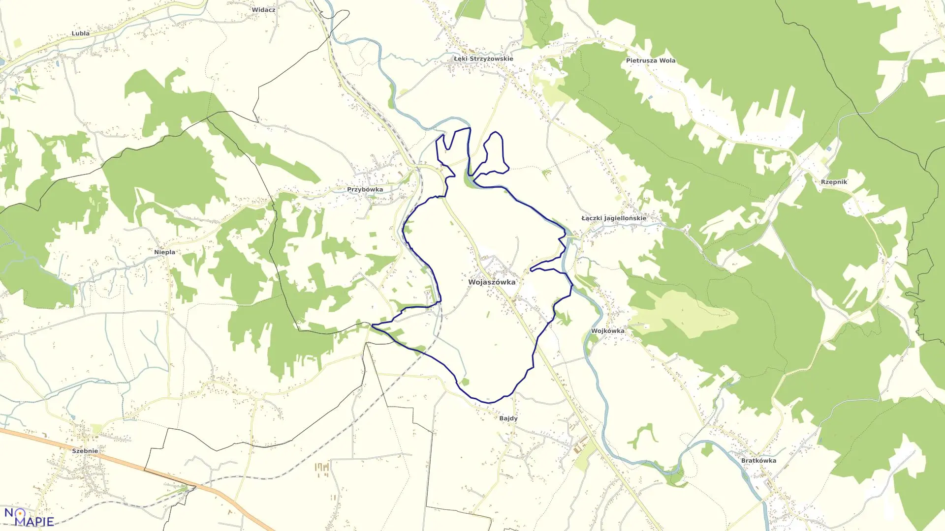 Mapa obrębu Wojaszówka w gminie Wojaszówka