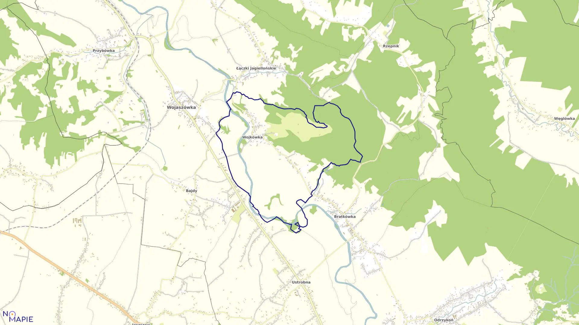 Mapa obrębu Wojkówka w gminie Wojaszówka